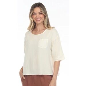 Flora Ashley Linen Cotton Boxy Pocket Top Made Italy XL Lagenlook Boho peasant